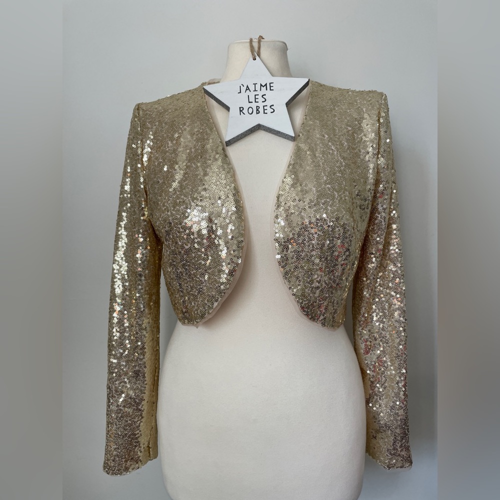 BELLE POGUE Glittery Gold Sequin Bolero